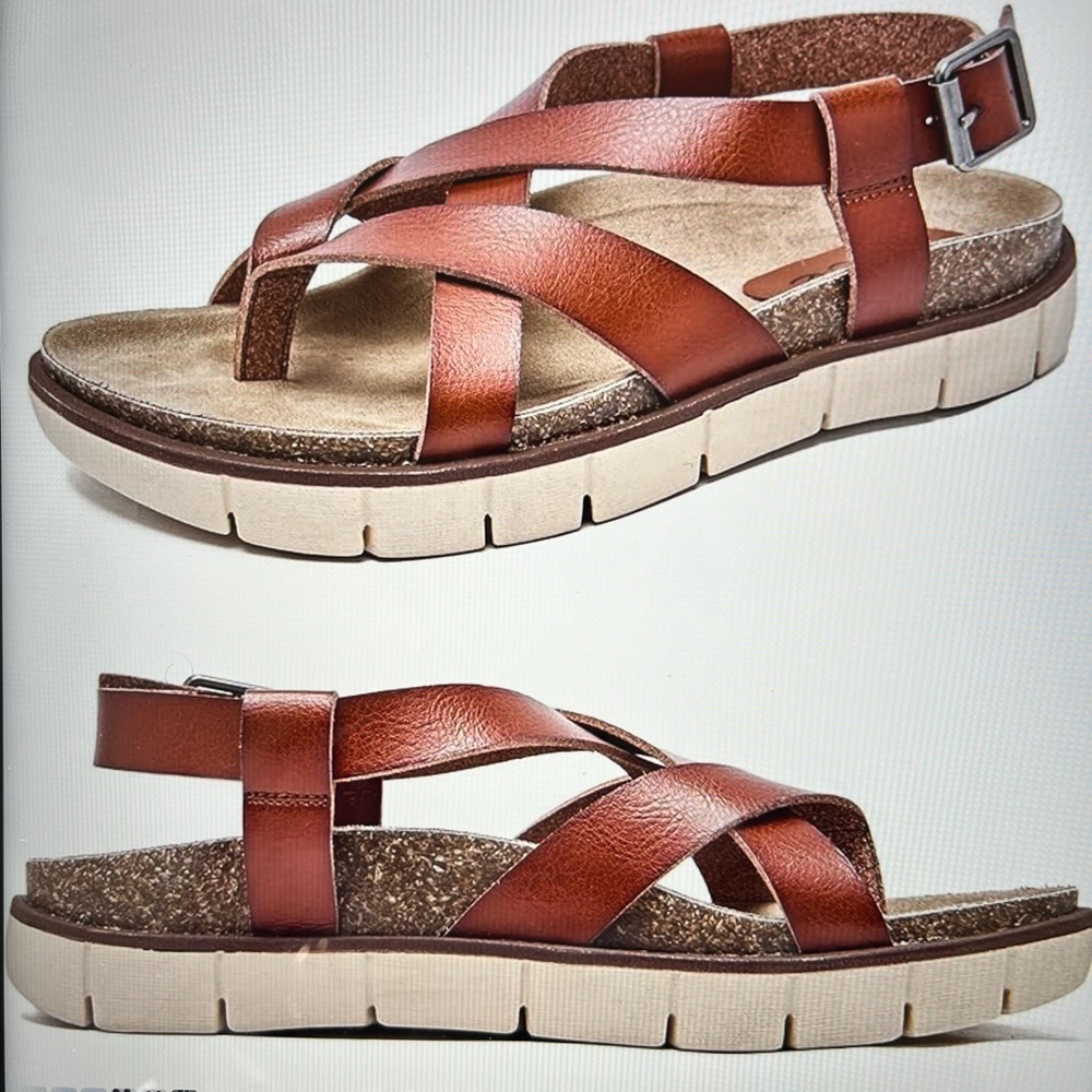Women's Brown Leather Cross-Strap Sandals